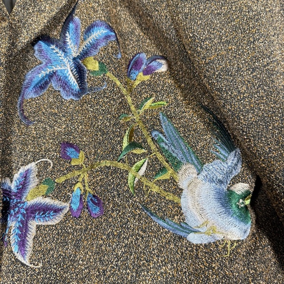 Vintage art blazer floral bird embroidered jacket NEWPORT NEWS 14w brown long - Picture 3 of 15